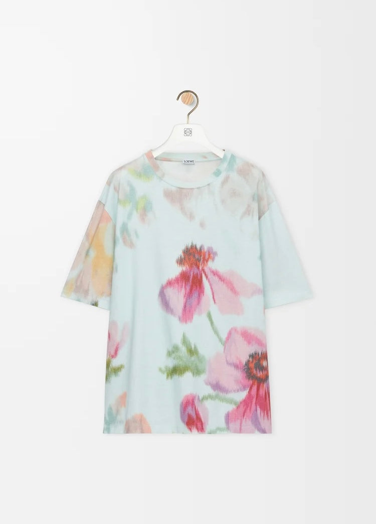Loewe H526Y22XCJ,Loewe loose fit T-shirt in cotton,Loewe flower print t-shirt,Loewe flower print t-shirt blue,Loewe t-shirt,L
