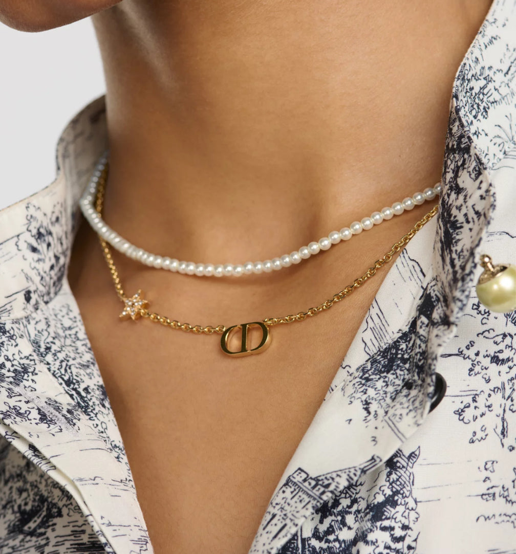 Dior Petit CD Necklace,Dior pearl Necklace,Dior CD Necklace with pearls,Dior CD gold pearls Necklace,Dior gold pearl Necklace