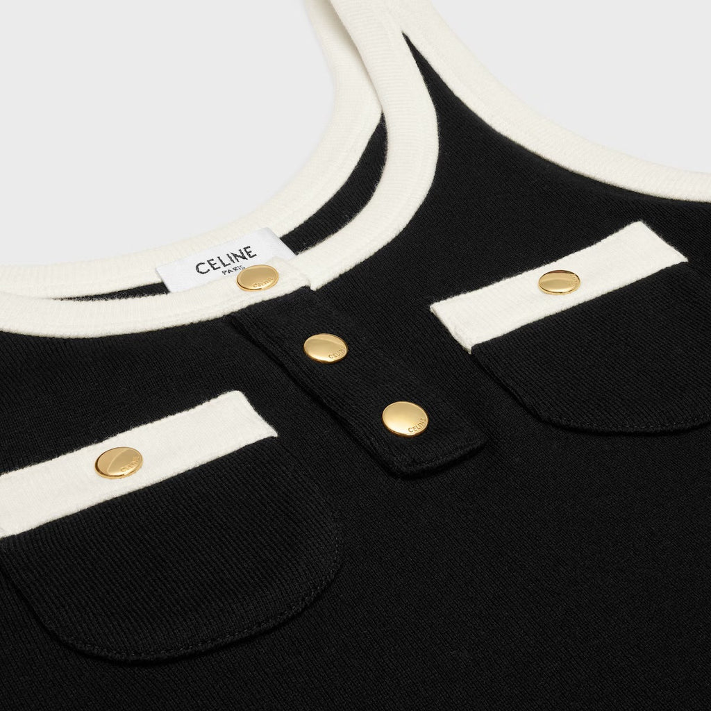 Celine RX03A0Q12.38ZD,Celine cropped tank top,Celine pocket vest,Celine black vest,Celine black top,Celine vest,Celine vest 2