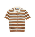 Prada P25N6217KKSOOO,Prada knitted polo top,Prada stripe knitted polo top,Prada brown stripe polo top,Prada brown short sleev