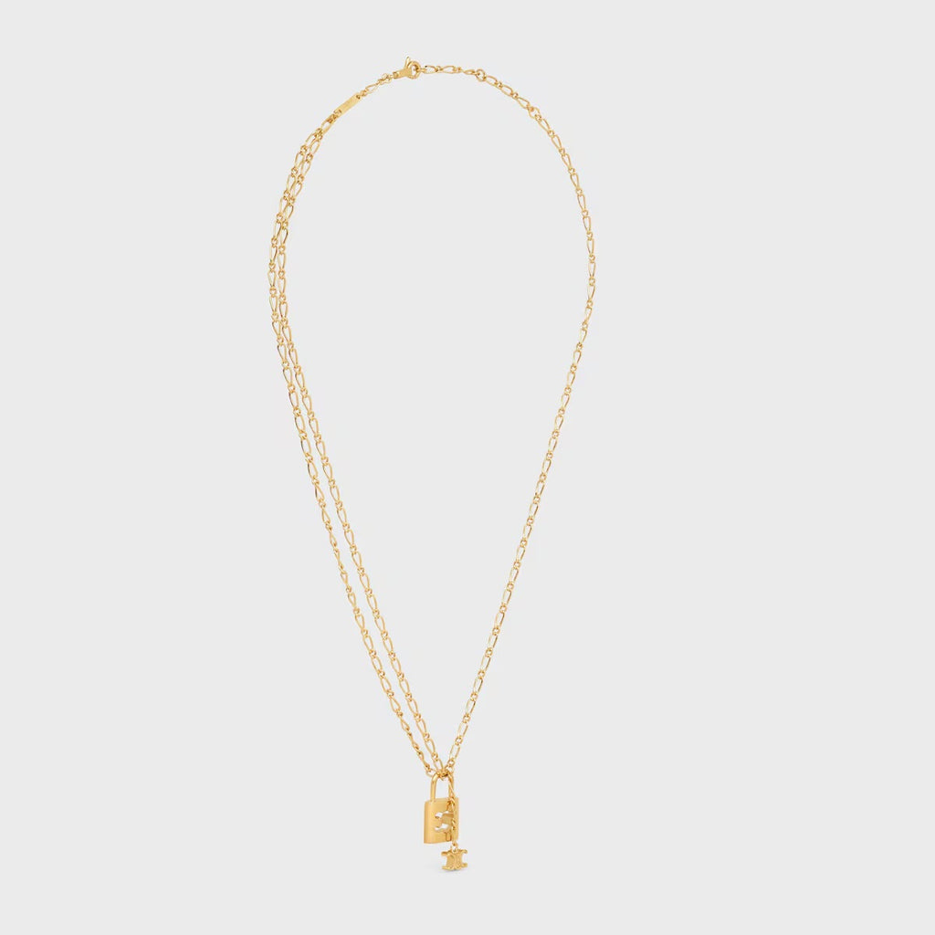 Celine triomphe lock necklace in brass with gold finish,Celine triomphe lock necklace,Celine triomphe lock necklace gold,Celi