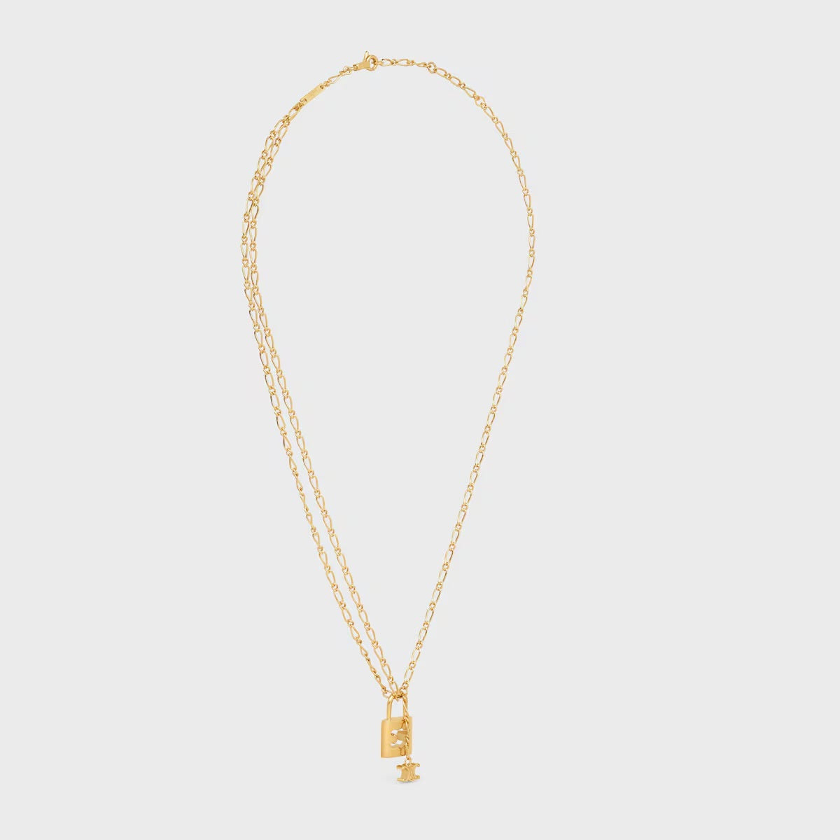 Celine triomphe lock necklace in brass with gold finish,Celine triomphe lock necklace,Celine triomphe lock necklace gold,Celi