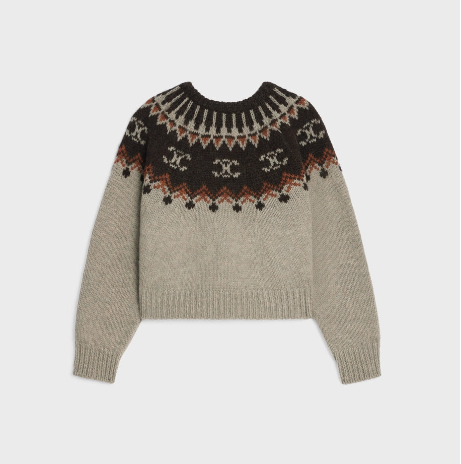 Celine cropped crewneck sweater in triomphe fair isle wool,celine online shop,celine outlet ,celine sweater,celine 2ADJ7823V.