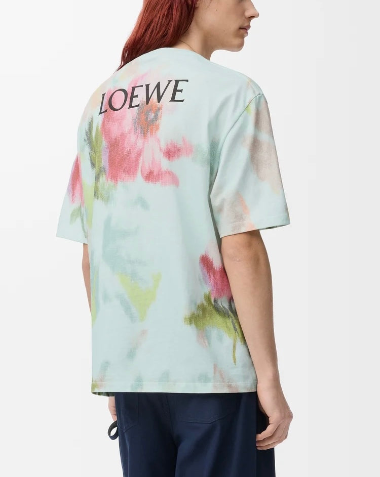 Loewe H526Y22XCJ,Loewe loose fit T-shirt in cotton,Loewe flower print t-shirt,Loewe flower print t-shirt blue,Loewe t-shirt,L
