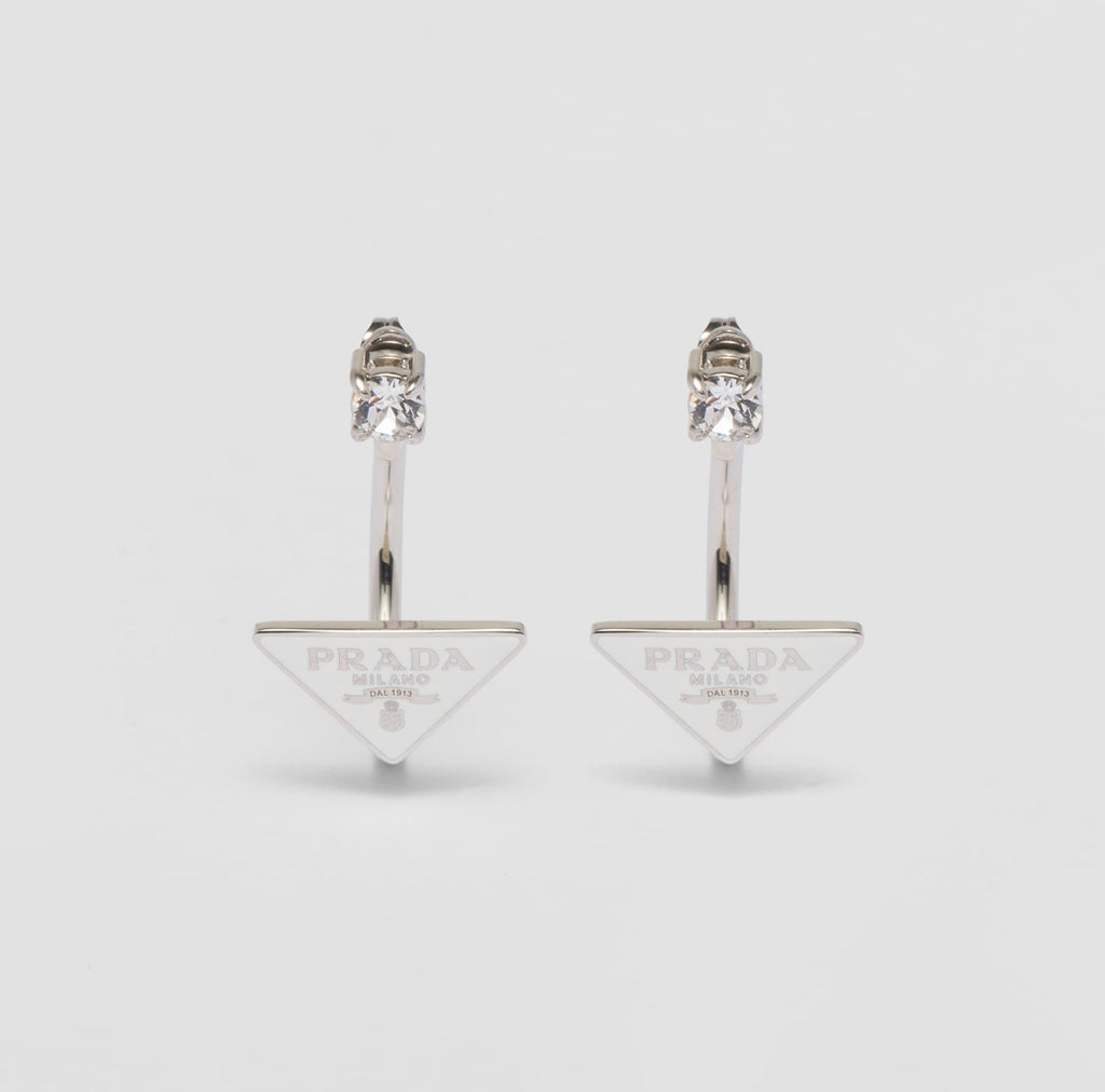 Prada symbole earrings,Prada triangle logo earrings,Prada earrings,Prada earrings on sale,Prada logo earrings,Prada earrings