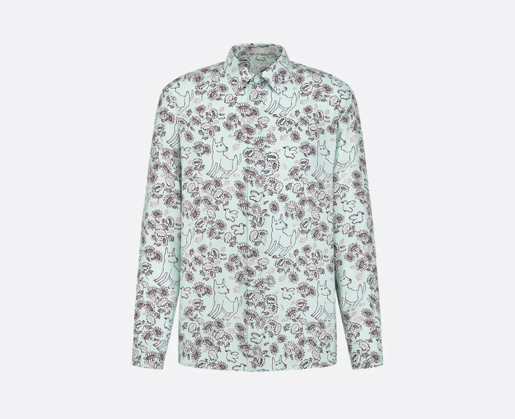 Dior 413C513A6009,Dior Hylton Nel shirt,Dior Hylton Nel silk shirt,Dior green pattern shirt,Dior floral shirt mens,Dior shirt