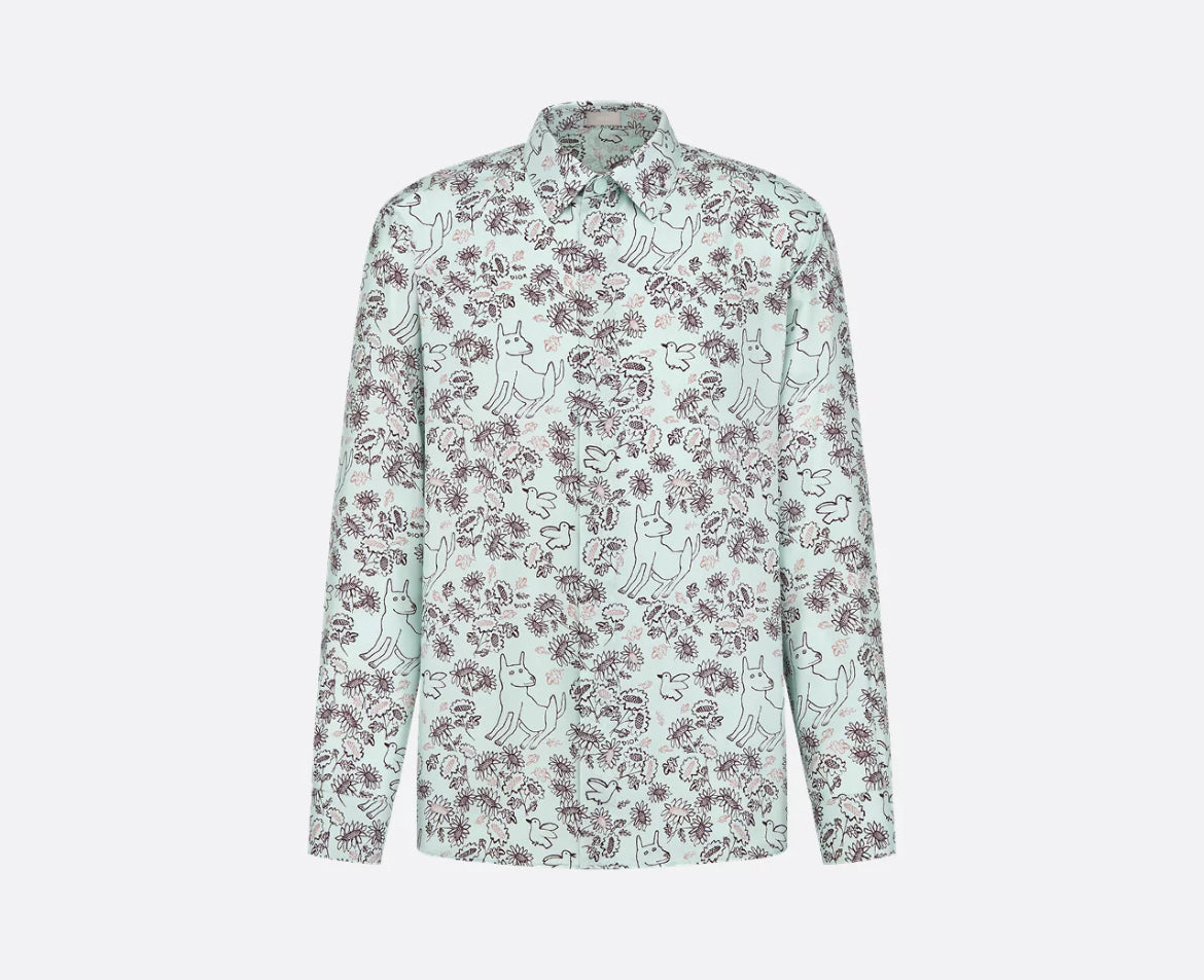 Dior 413C513A6009,Dior Hylton Nel shirt,Dior Hylton Nel silk shirt,Dior green pattern shirt,Dior floral shirt mens,Dior shirt