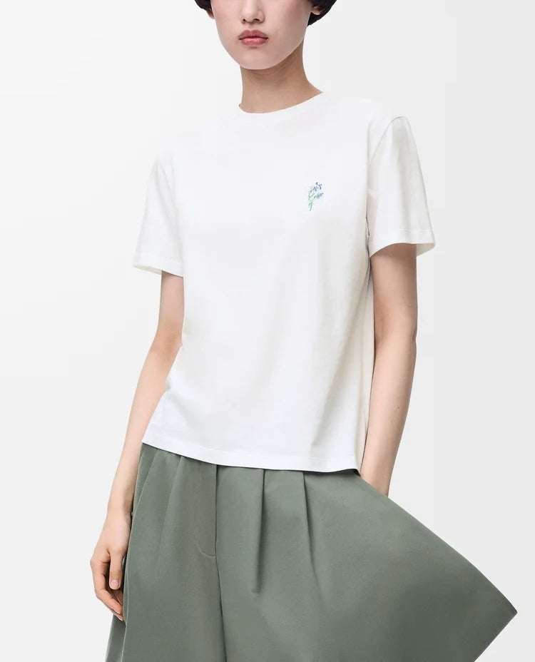Loewe S359Y22X97,Loewe relaxed fit T-shirt,Loewe white t-shirt,Loewe women white t-shirt,Loewe floral embroidery t-shirt,Loew