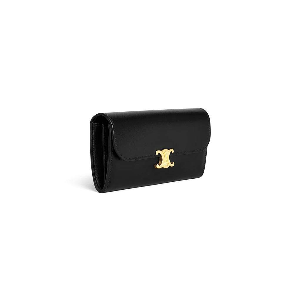 Celine 10E313DPV.38NO,Celine Large Wallet Triomphe In Shiny Calfskin,Celine Large Wallet Triomphe,Celine Large black Wallet T