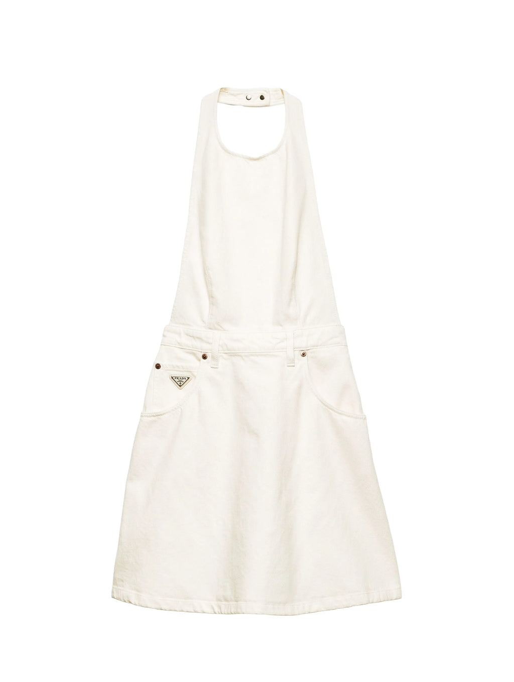 Prada GFA141SOOO14LW,Prada white mini dress,Prada white denim dress,Prada sleeveless white dress,Prada white dress,Prada whit