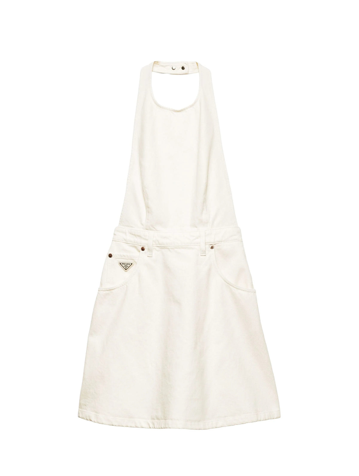 Prada GFA141SOOO14LW,Prada white mini dress,Prada white denim dress,Prada sleeveless white dress,Prada white dress,Prada whit