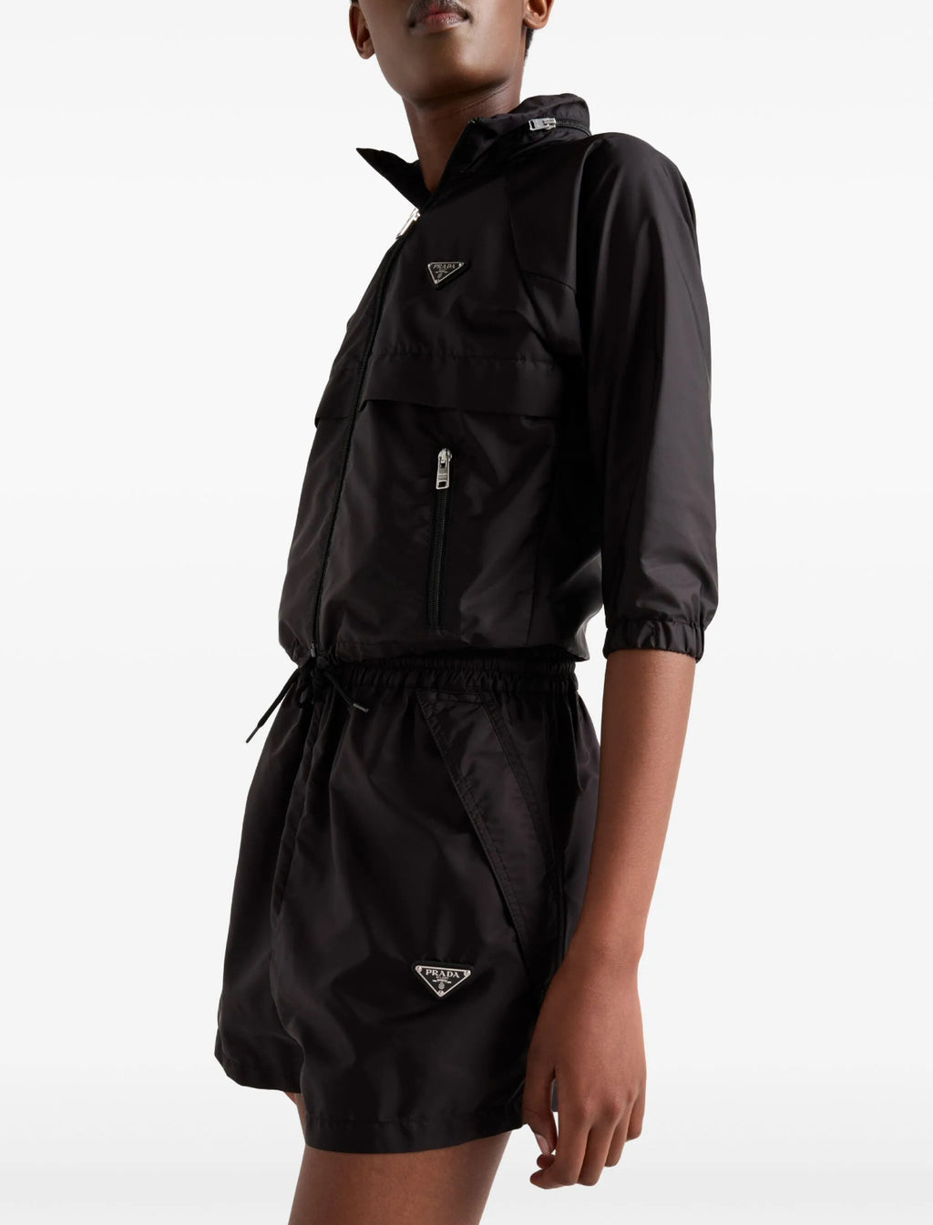 Prada 22X9011WQ9SWMO,Prada triangle logo shorts,Prada triangle logo black shorts,Prada black shorts,Prada black shorts womens