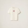 Miu miu MJN499_14AR,Miu Miu white T-shirt,Miu Miu white women T-shirt,Miu Miu white T-shirt rhinestone,Miu Miu logo T-shirt,M