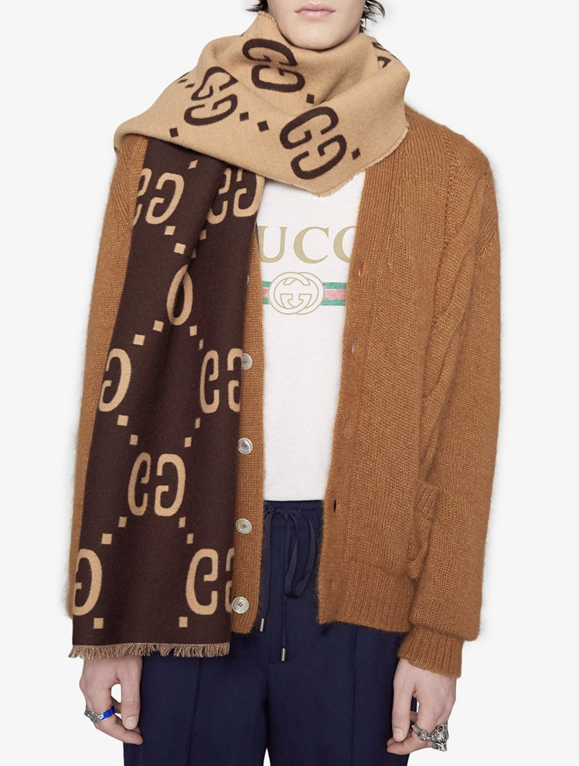 Gucci GG jacquard wool silk scarf