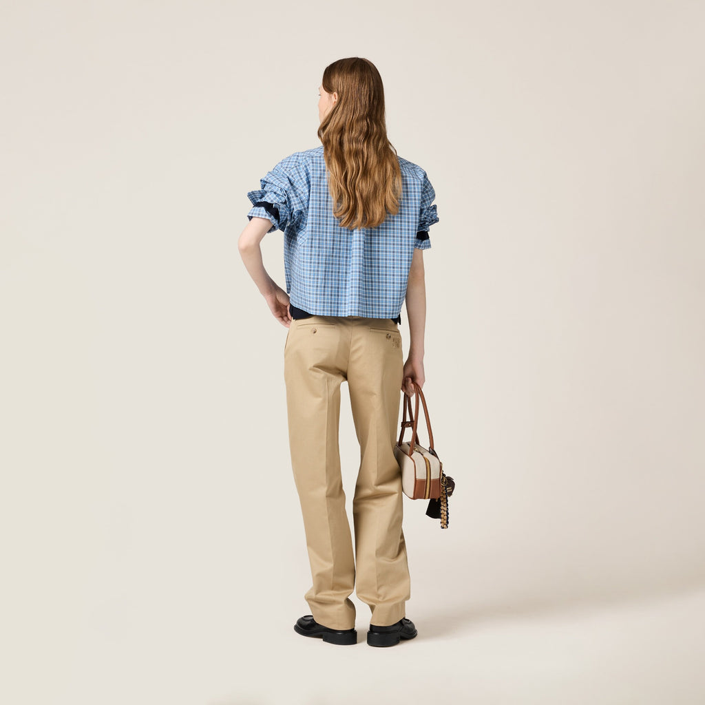 MIU MIU MK1659_16MK_SOOO,Miu Miu poplin shirt,MIU MIU blue shirt,MIU MIU blue checkered shirt,MIU MIU shirt,Miu MIU shirt on