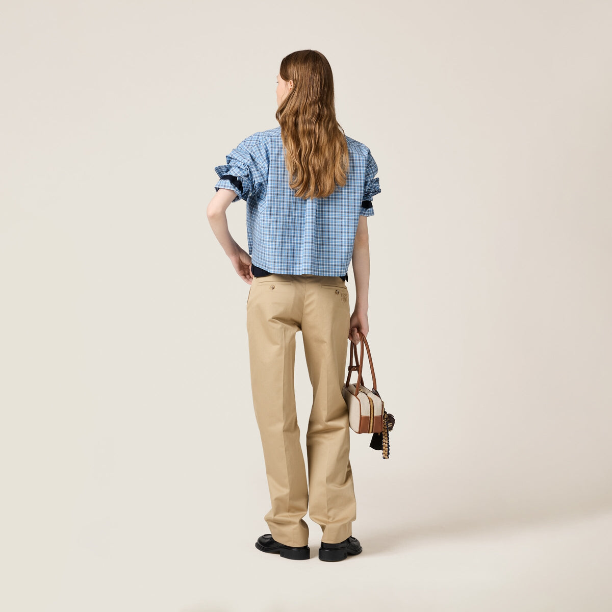 MIU MIU MK1659_16MK_SOOO,Miu Miu poplin shirt,MIU MIU blue shirt,MIU MIU blue checkered shirt,MIU MIU shirt,Miu MIU shirt on
