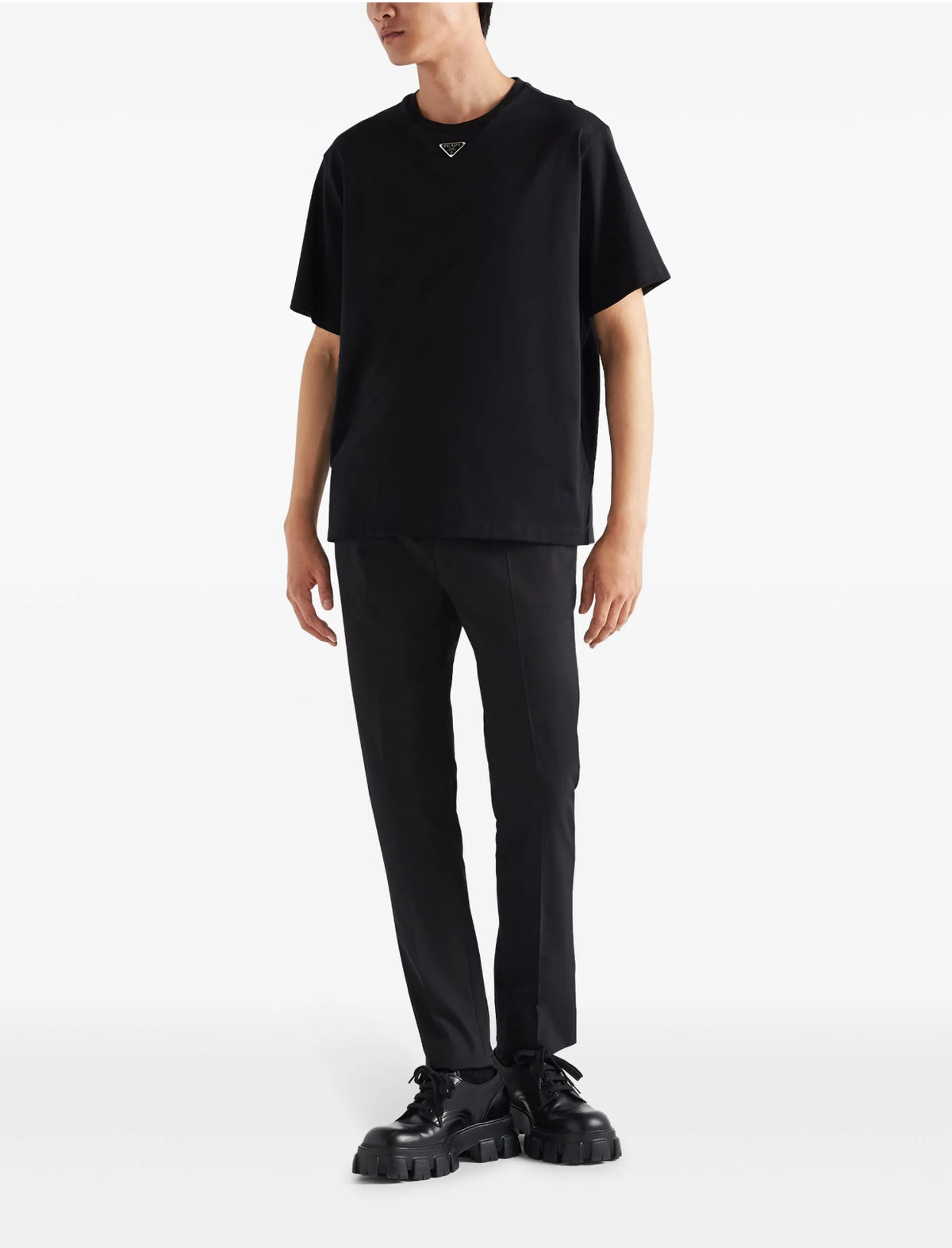 Prada UJN861S232240,Prada triangle logo T-shirt,Prada T-shirt white,Prada white T-shirt mens,Prada T-Shirt black,Prada black