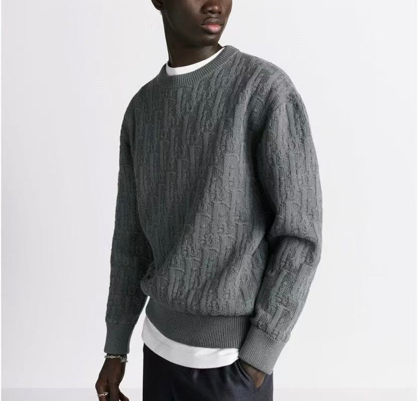 Dior 513M634A7003,Dior sweater grey monogram,Dior sweater men grey,Dior grey sweater monogram,Dior knitwear grey,Dior grey mo