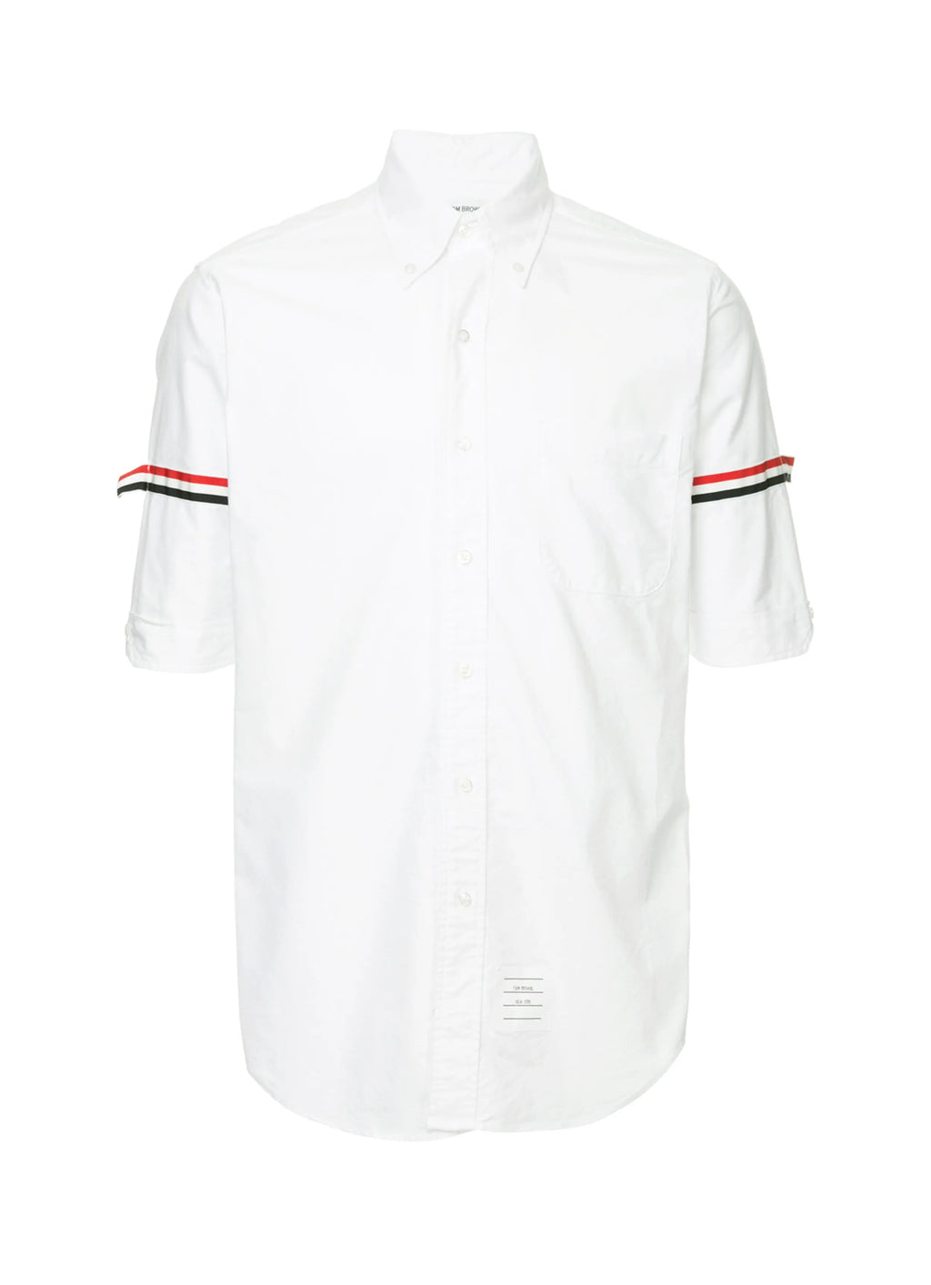 Thom Browne MWS242A06177,Thom Browne Grosgrain armband shirt,Thom Browne armband white shirt,Thom Browne short sleeve white s