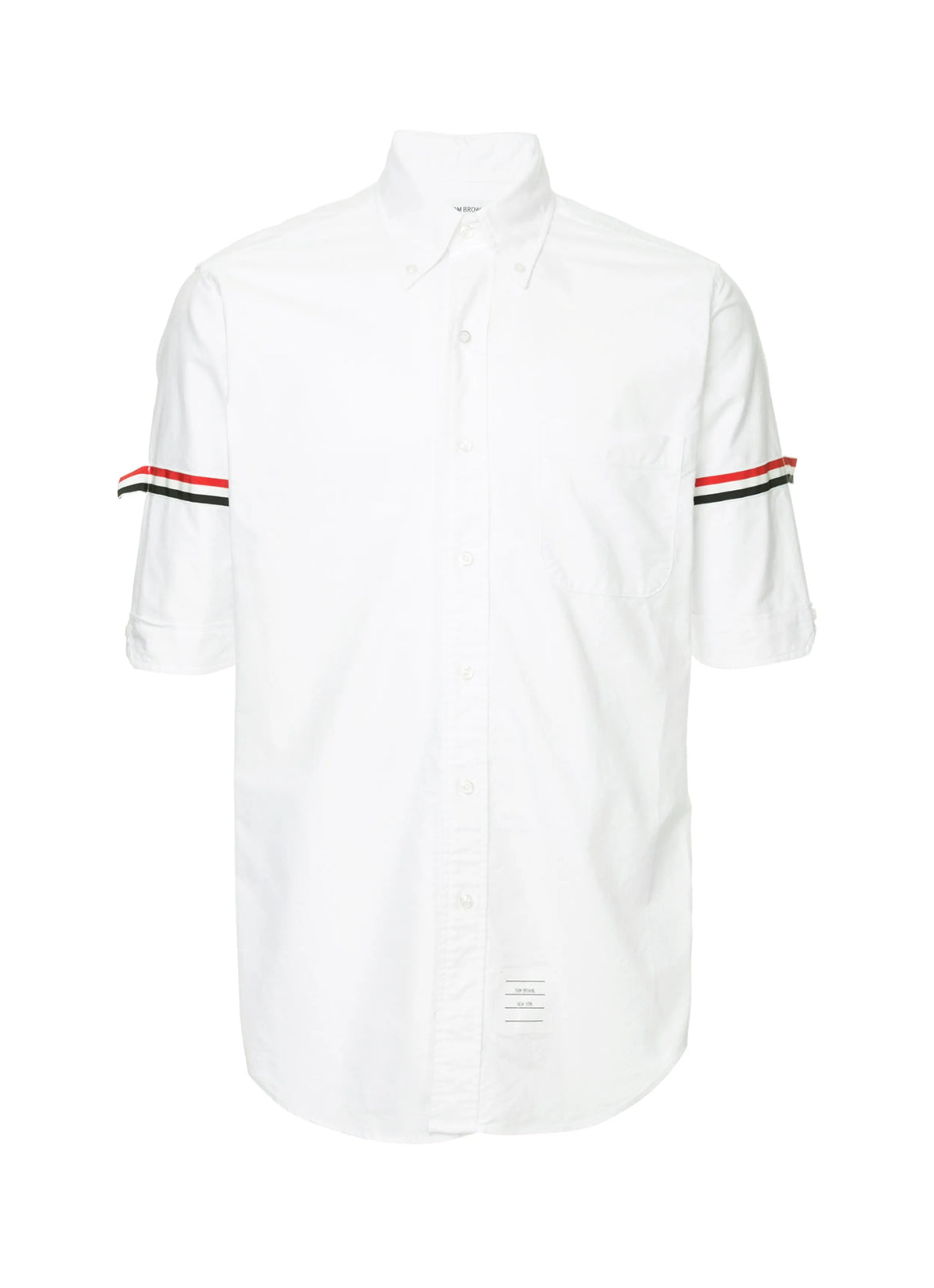 Thom Browne MWS242A06177,Thom Browne Grosgrain armband shirt,Thom Browne armband white shirt,Thom Browne short sleeve white s
