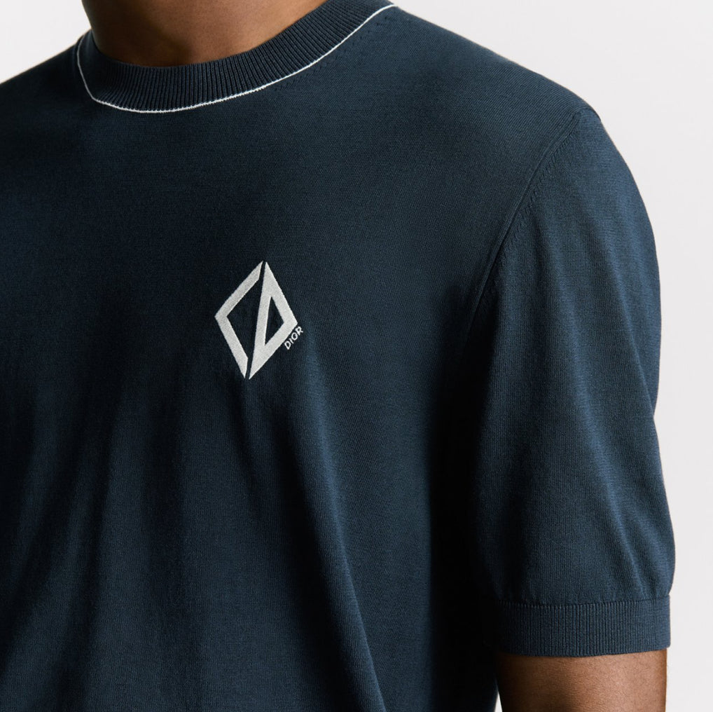 Dior 593M604A6001,Dior CD logo short sleeved sweater,Dior short sleeved sweater,Dior short sleeved blue sweater mens,Dior kni
