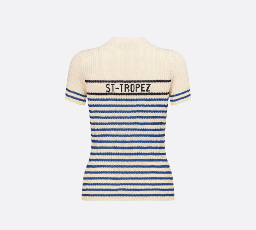 DIORIVIERA ‘ST-TROPEZ’ SHORT SLEEVED SWEATER,Dior striped sweater,DIOR women's sweater blue,dior 244S15ST730,dior knitwear on