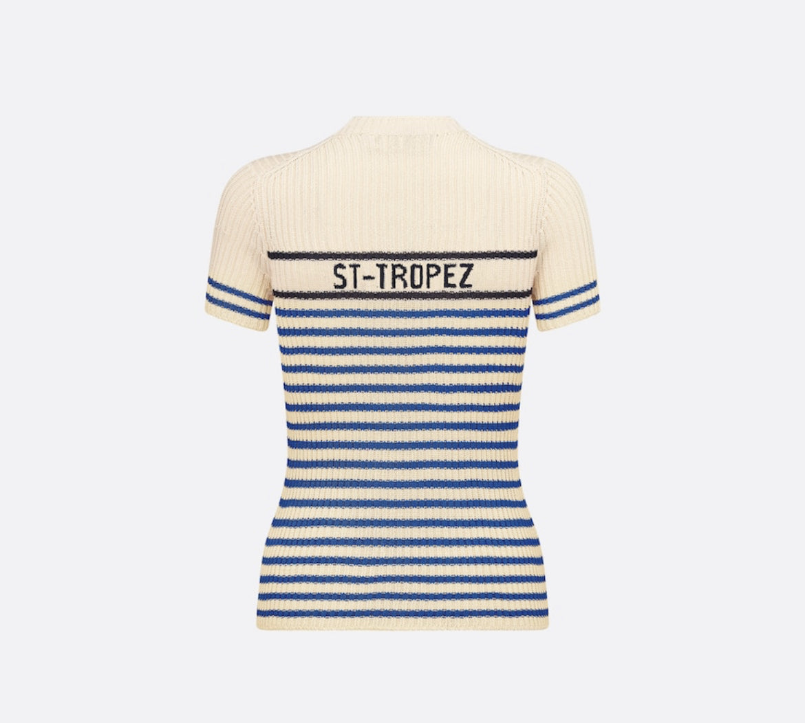 DIORIVIERA ‘ST-TROPEZ’ SHORT SLEEVED SWEATER,Dior striped sweater,DIOR women's sweater blue,dior 244S15ST730,dior knitwear on