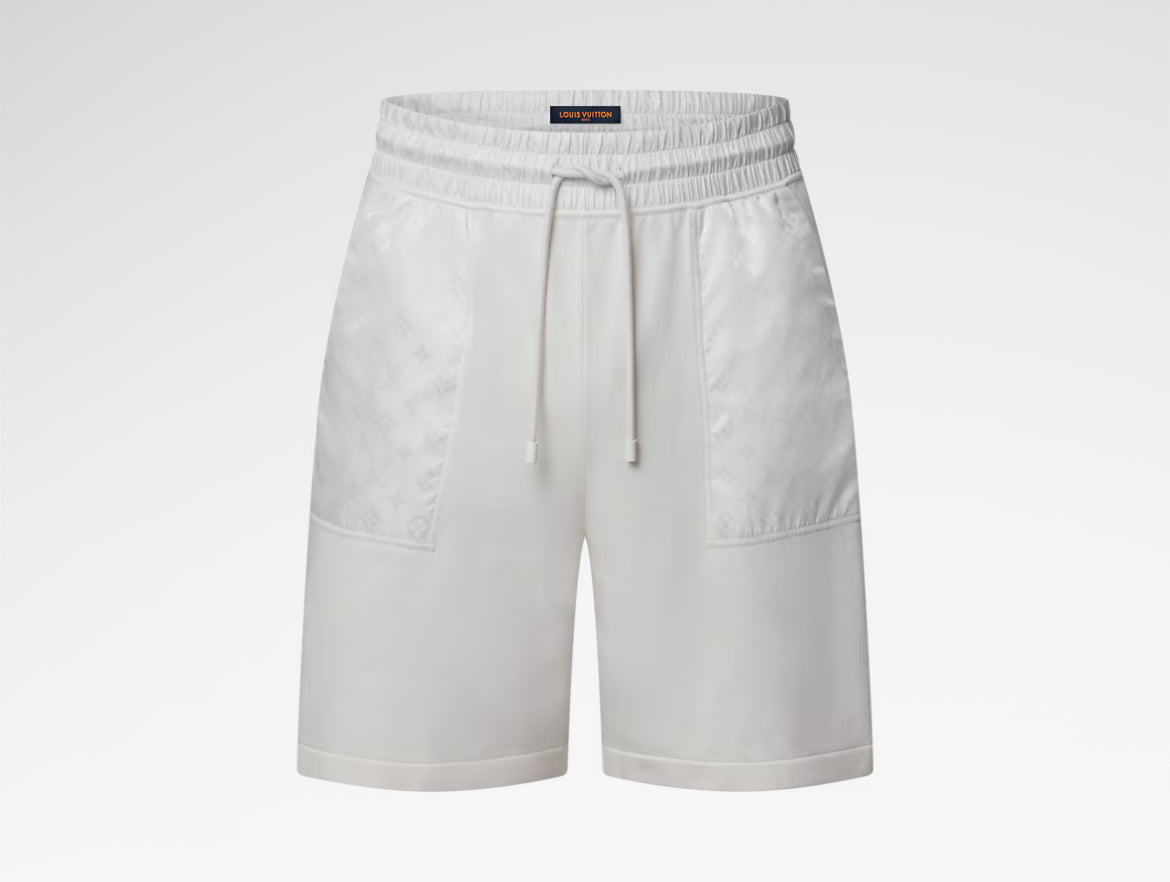 Louis Vuitton 1AHVPK,LV 1AHVPK,Louis Vuitton shorts with monogram nylon details,LV shorts monogram,Louis Vuitton shorts cream
