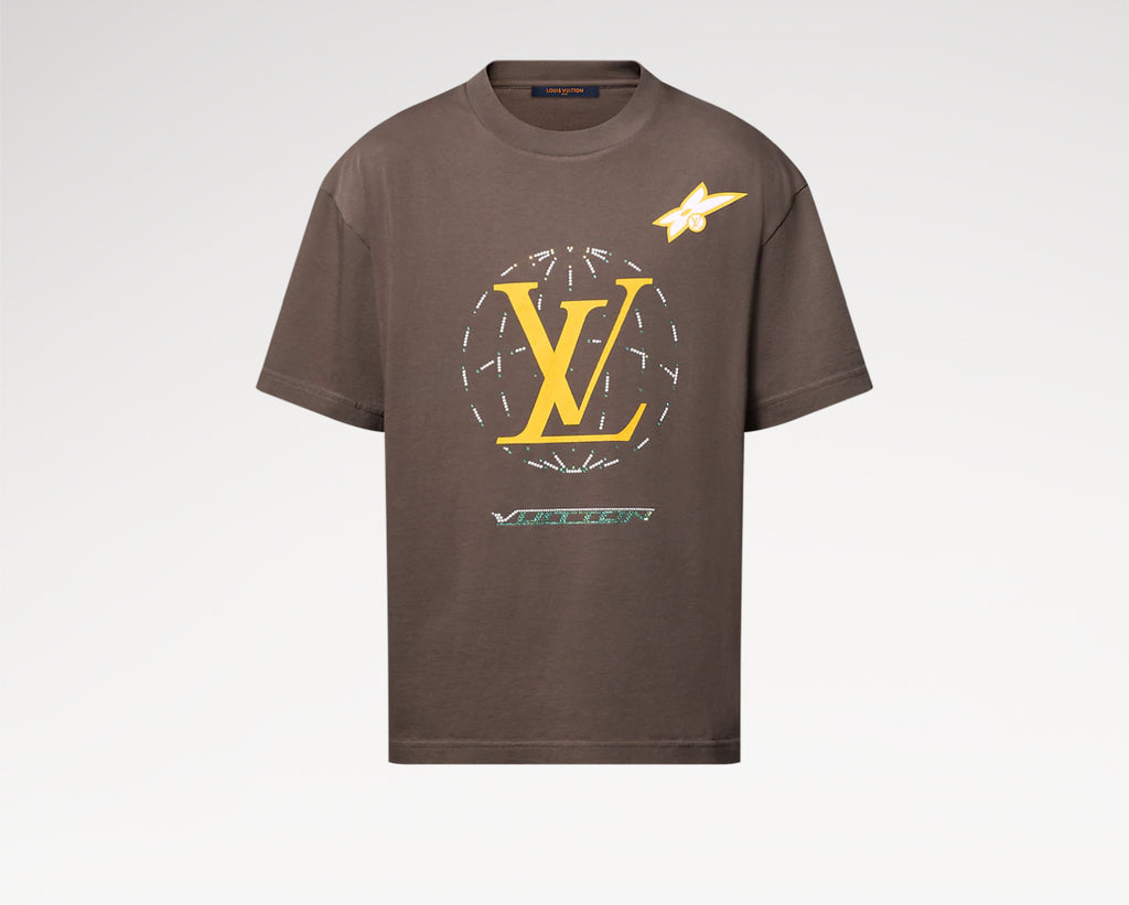 Louis Vuitton 1AHCL1,LV 1AHCL1,Louis Vuitton washed embellished T-shirt,Louis Vuitton brown T-shirt,Louis Vuitton mens T-shir