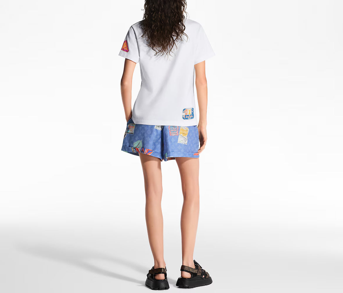Louis Vuitton 1AHISK, LV 1AHISK, Louis Vuitton patch print T-shirt, LV patch print T-shirt,LV white t-shirt, LV patch tee, LV