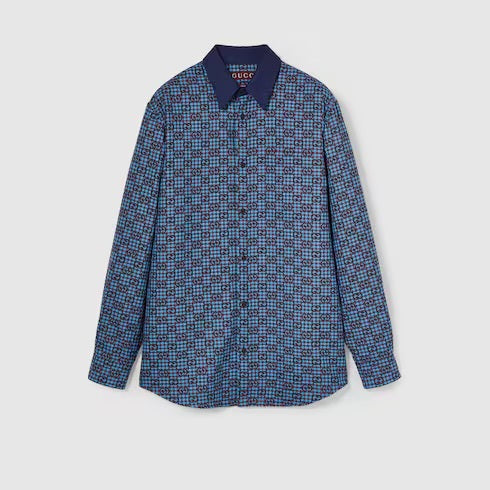 Gucci 814715ZASIZ,Gucci GG jacquard shirt,Gucci GG monogram shirt,Gucci GG monogram mens blue shirt,Gucci monogram mens shirt