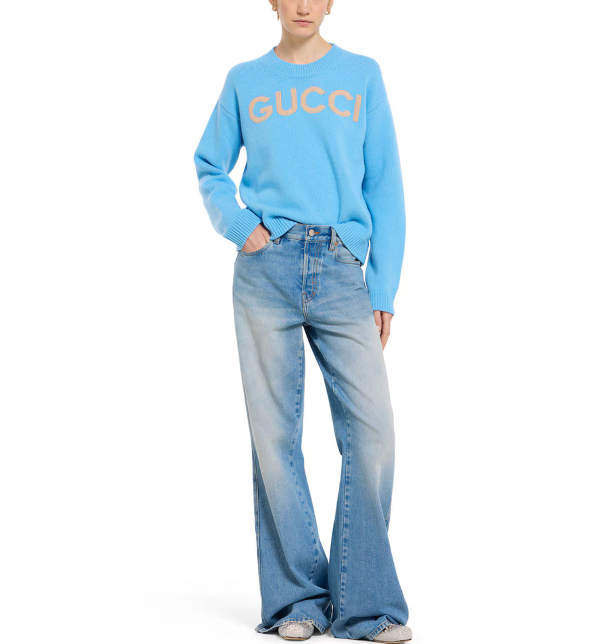 Winniemodo,Winniemodony,Gucci 770072 XKEBC,Gucci wool top,Gucci knit sweater,Gucci sweater blue sale,Gucci sweater blue,Gucci