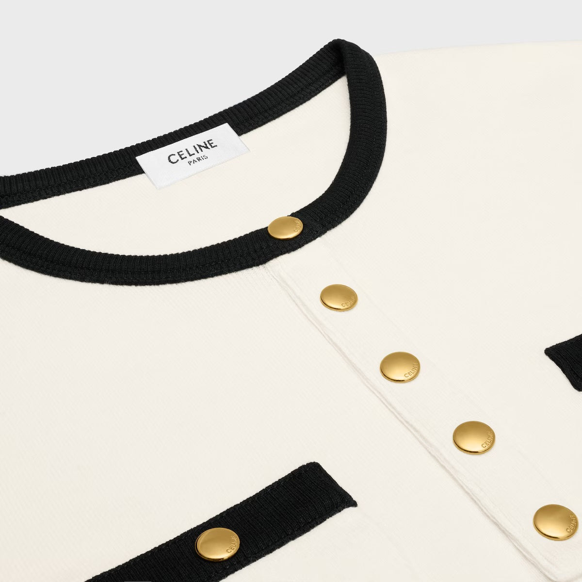 Celine RX07H0Q12.01CB,Celine cropped T-shirt,Celine 2 pocket T-shirt,Celine womens t-shirt,Celine cream t-shirt,Celine pocket