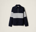 MIU MIU MJL090SOOO17H4,Miu Miu half zip sweatshirt,Miu Miu half zip blue sweatshirt,Miu Miu half zip sweater,Miu Miu half zip