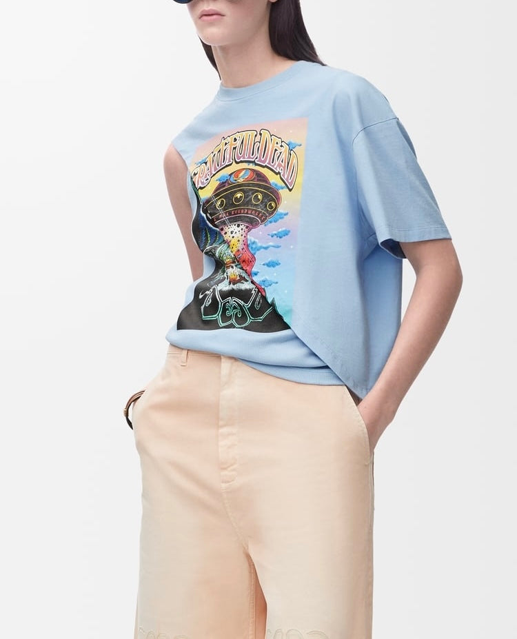 Loewe S616Y23X50,Loewe draped top in cotton,Loewe draped top,Loewe draped blue top,Loewe draped top on sale,Loewe blue top,Lo