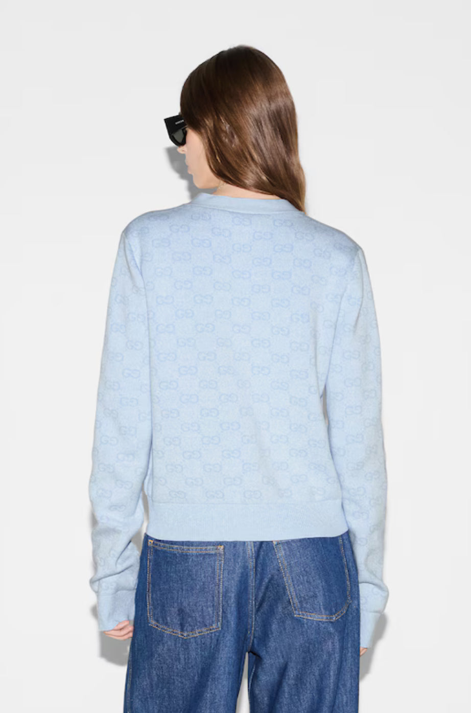 Gucci 818735 XKEOH,Gucci GG jacquard cardigan,Gucci GG monogram cardigan,Gucci GG monogram blue cardigan,Gucci blue monogram