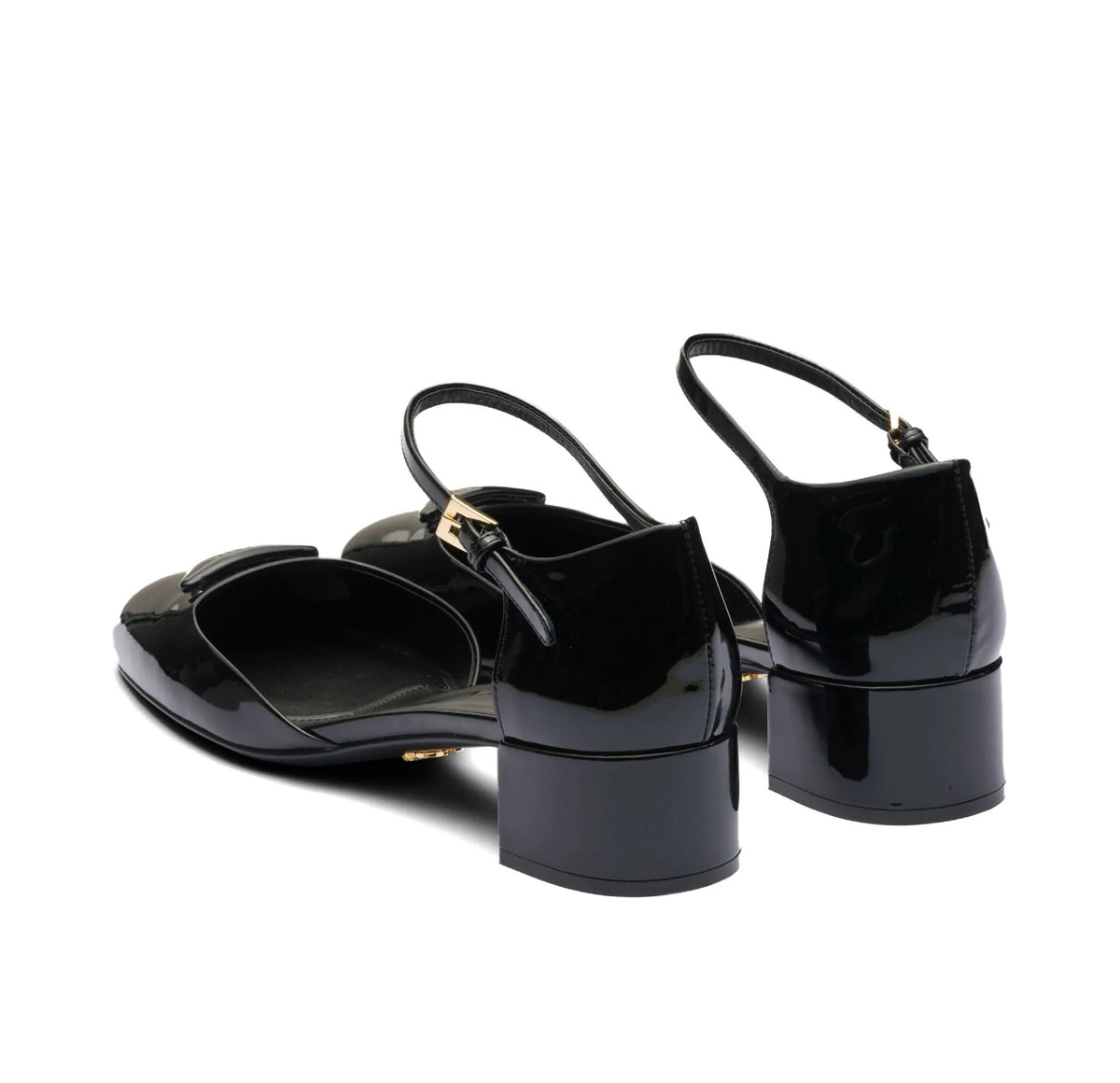 Prada 1E708L,Prada triangle logo patent pumps,Prada black pumps,Prada black heels,Prada chunky heel,Prada black chunky heels,