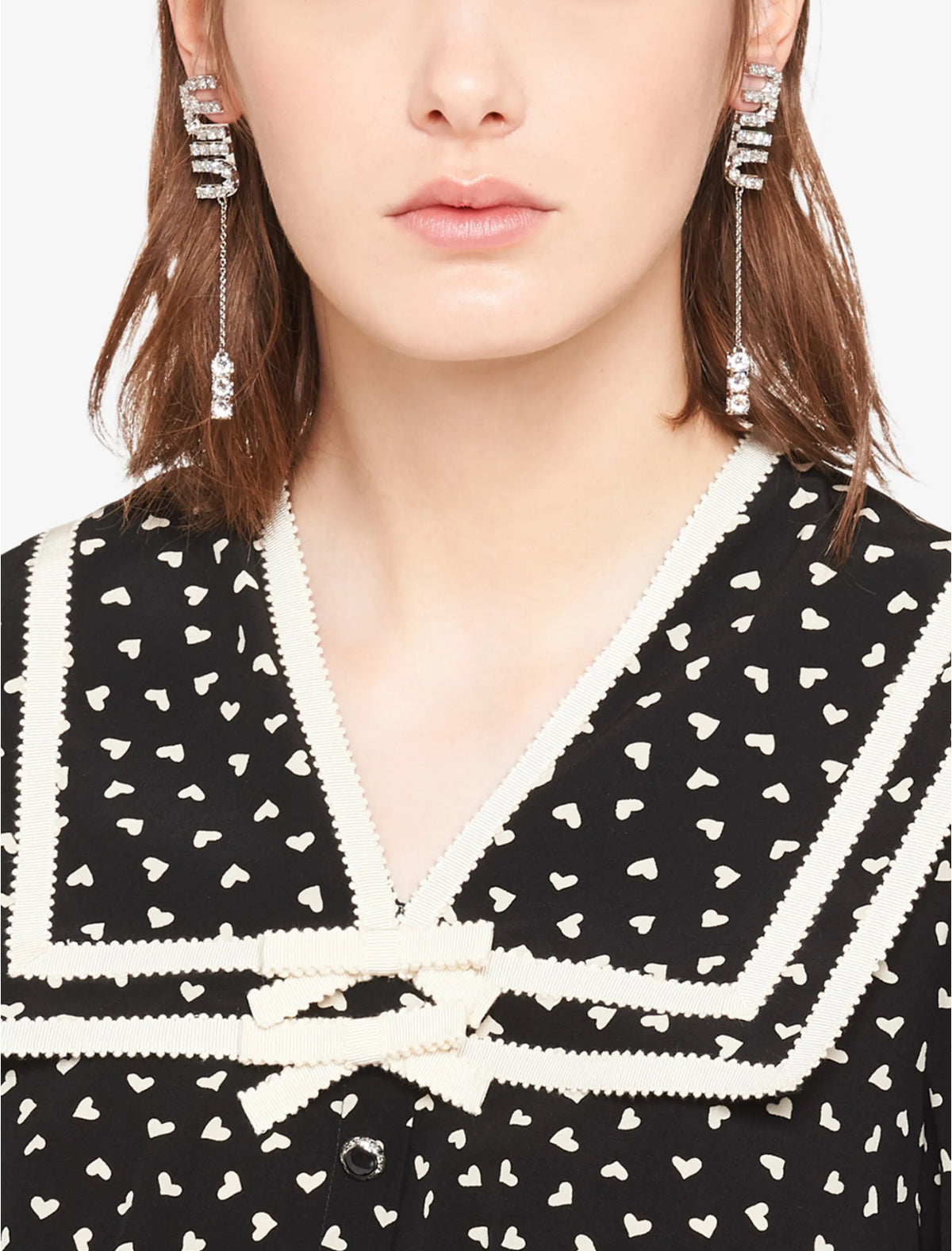 Miu Miu crystal embellished pendant earrings,Miu Miu crystal pendant earrings,MIU MIU logo pendant,MIU MIU logo earrings,MIU