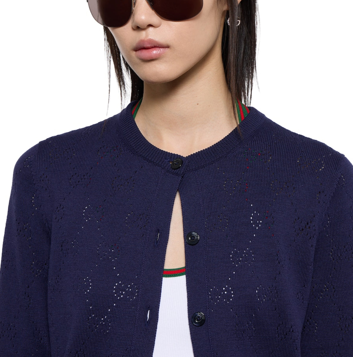 Winniemodo,Winniemodony,Gucci 856202 XKFCO,Gucci GG pointelle cardigan,Gucci cardigan blue,Gucci cardigan women,Gucci cardiga