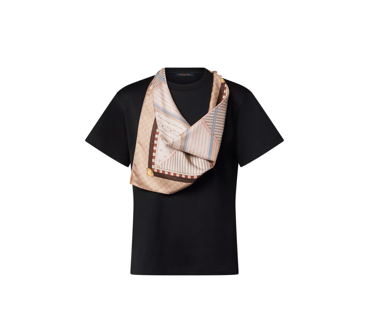 Winniemodo,Winniemodony,Louis Vuitton 1AK0QD,LV scarf tee,LV t-shirt with scarf,Louis Vuitton black t-shirt,Louis Vuitton t-s