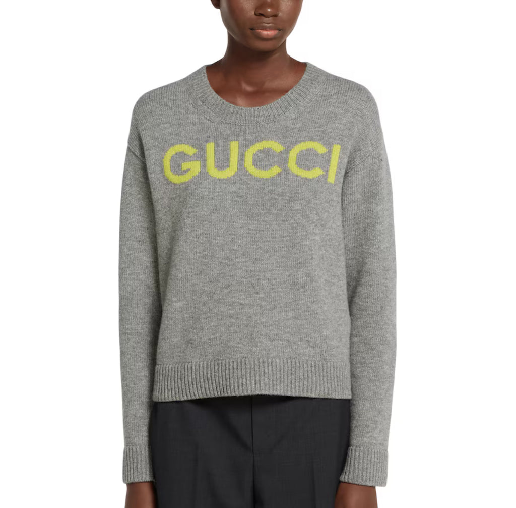 Winniemodo,Winniemodony,Gucci 770072 XKEBC,Gucci wool top,Gucci knit sweater,Gucci knit sweater sale,Gucci sweater grey,Gucci