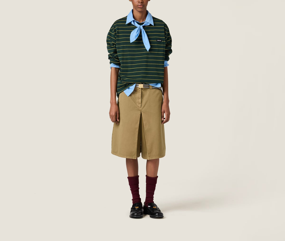 MIU MIU MJL014SOOO14RT, Miu Miu long sleeved jersey T-shirt, Miu Miu long sleeved T-shirt,Miu Miu green striped long sleeved