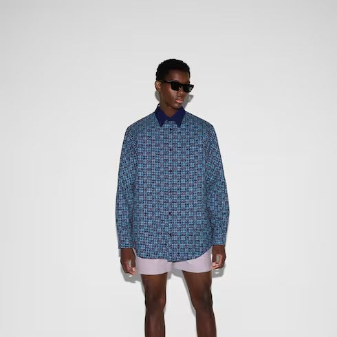 Gucci 814715ZASIZ,Gucci GG jacquard shirt,Gucci GG monogram shirt,Gucci GG monogram mens blue shirt,Gucci monogram mens shirt
