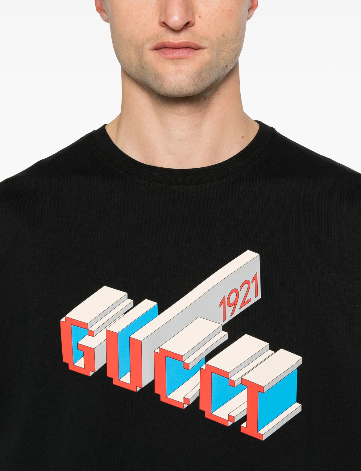 Gucci 771158 XJF69,Gucci 3D Gucci 1921 print T-shirt,Gucci 3D Gucci print T-shirt,Gucci black T-shirt,Gucci 3D print tee,Gucc