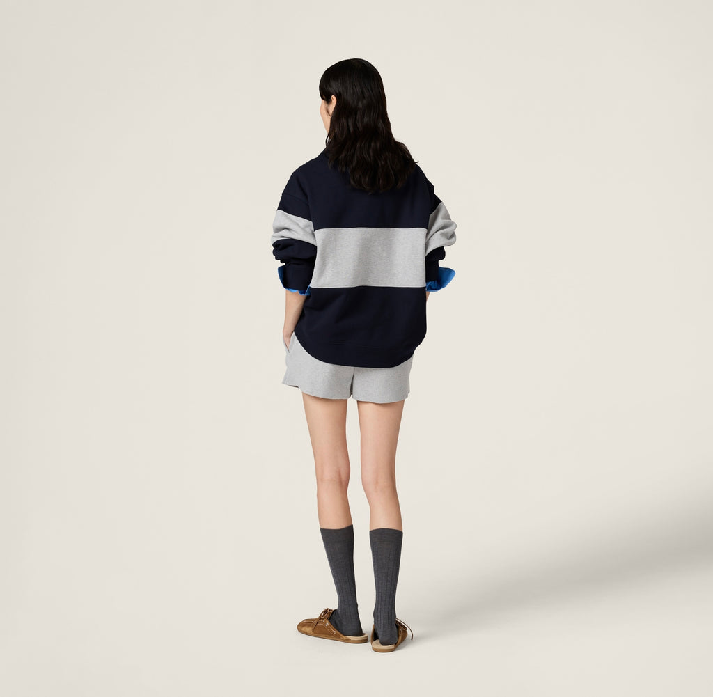 MIU MIU MJL090SOOO17H4,Miu Miu half zip sweatshirt,Miu Miu half zip blue sweatshirt,Miu Miu half zip sweater,Miu Miu half zip