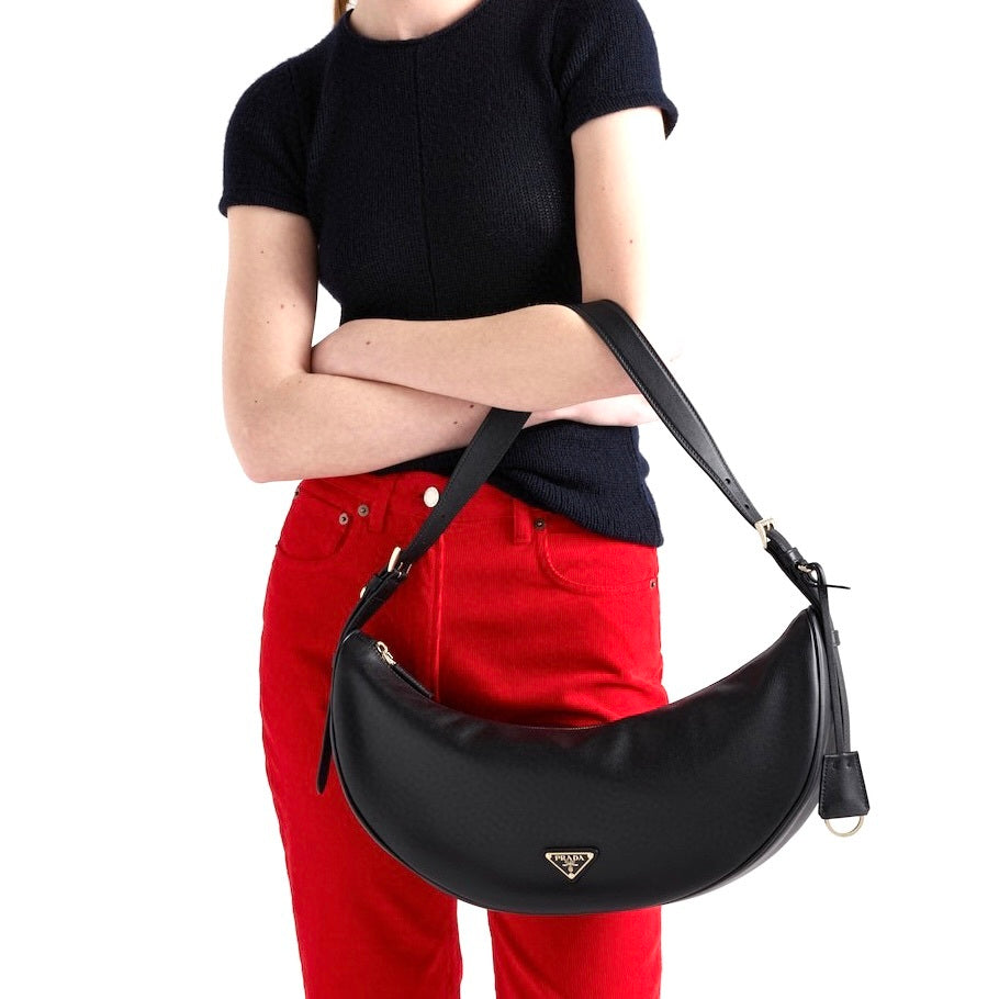 Prada P01079973,Prada Demi-Lune Large leather shoulder bag,Prada Demi-Lune black shoulder bag,Prada black shoulder bag,Prada