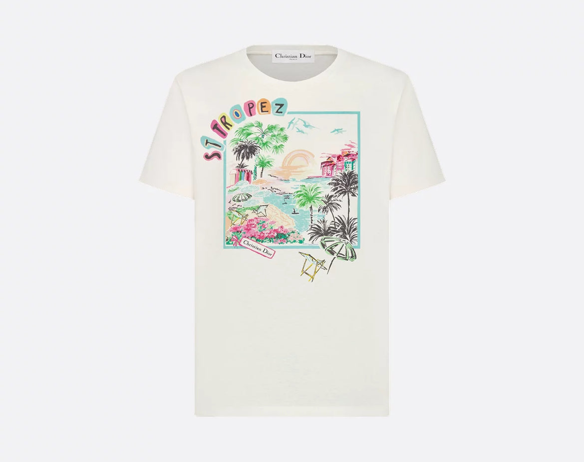Dior 543T06ST242,Dior Souvenir T-shirt (St.Tropez),Dior Souvenir T-shirt,Dior white t-shirt,Dior st tropes t shirt,Dior souve
