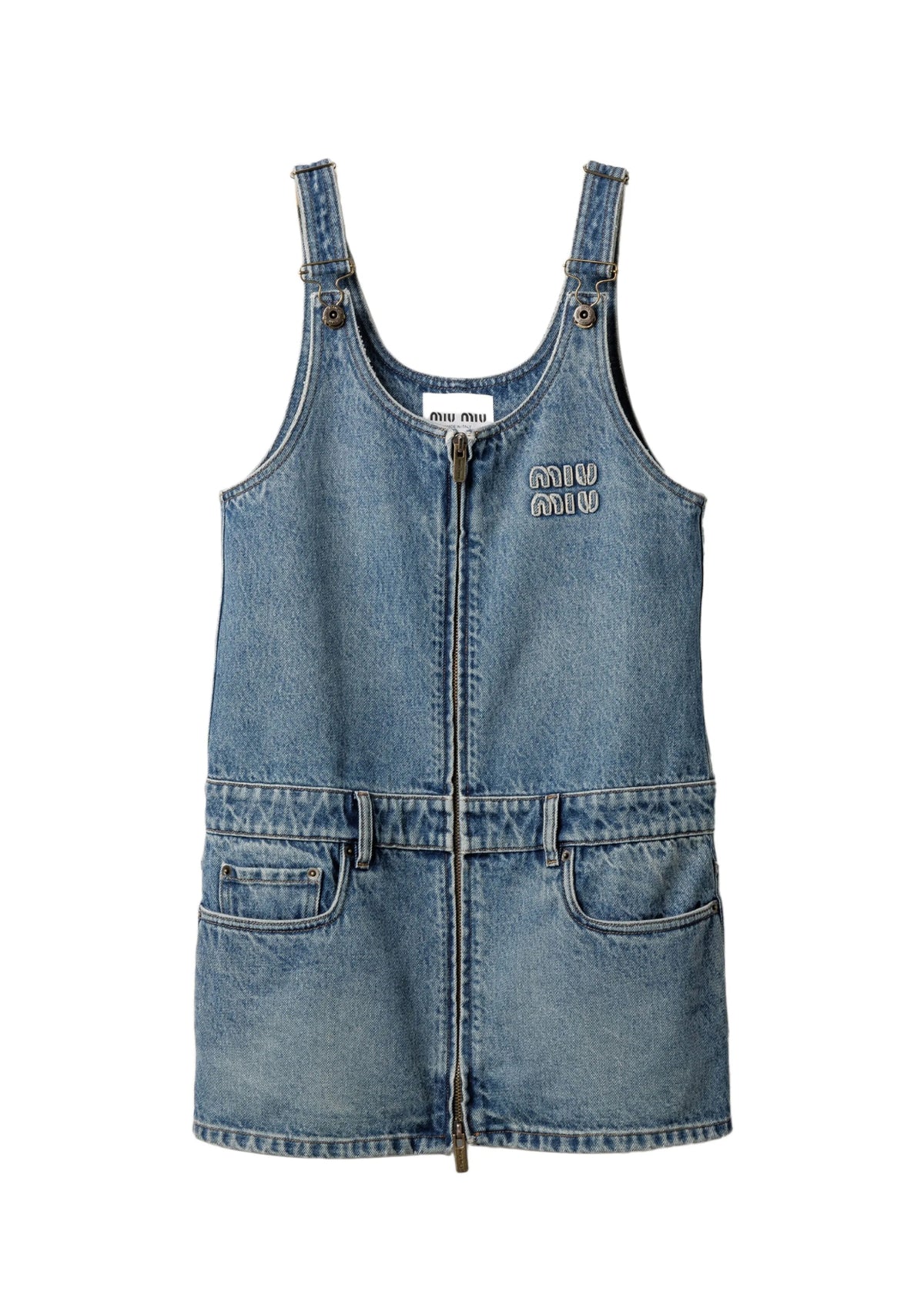 MIU MIU GWA218SOOO16T1,Miu Miu denim mini dress,Miu Miu denim sleeveless dress,Miu Miu mini dress,Miu Miu denim dress,MIU MIU