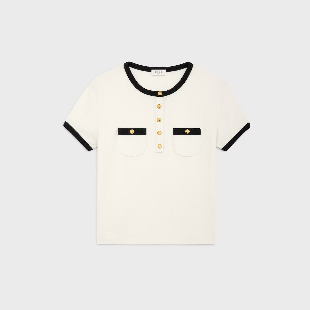 Celine RX07H0Q12.01CB,Celine cropped T-shirt,Celine 2 pocket T-shirt,Celine womens t-shirt,Celine cream t-shirt,Celine pocket