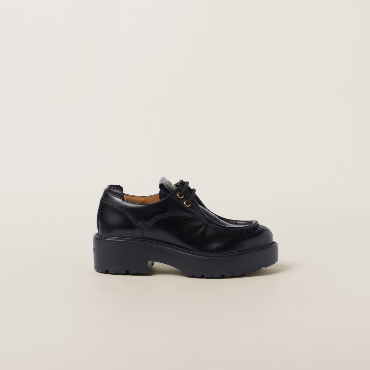 MIU MIU 5E964D,Miu Miu leather lace up shoes,Miu Miu black leather shoes,MIU MIU chunky heel,MIU MIU black shoes,MIU MIU wome